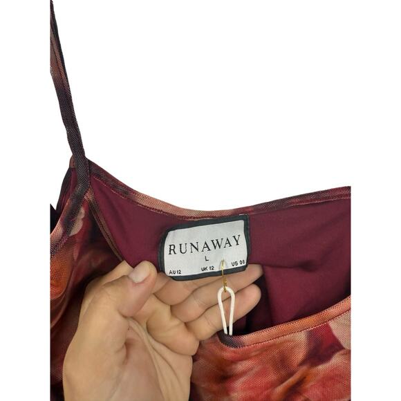 Runaway The Label - Sacha Midi Dress in Wine Floral Bodycon Ruched Womens L New - Picture 4 of 10